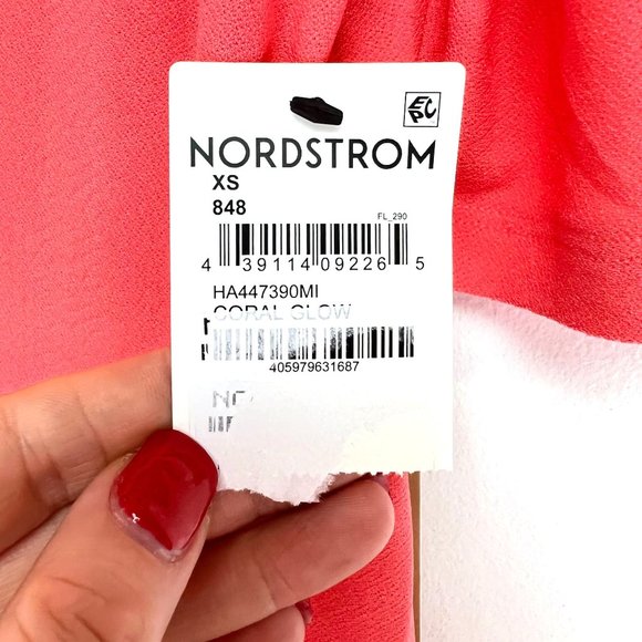 NWT Halogen Coral Glow Puff Shoulder V-Neck Top Shirred Detail Women's Size XS - Picture 7 of 7